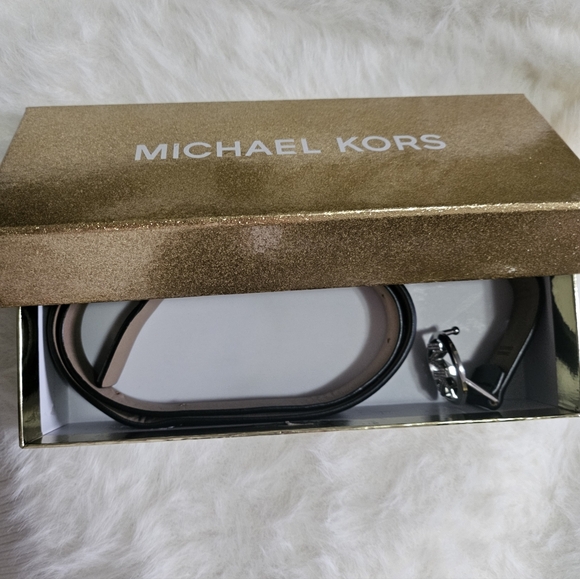 Michael Kors Black Leather Belt with Crystal MK Circle Buckle - Picture 5 of 5
